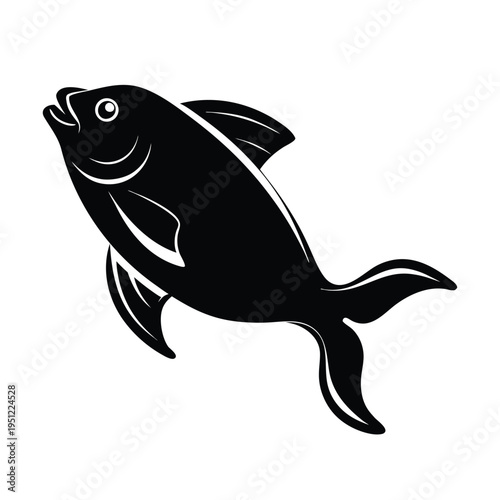 Swimming Salmon or Trout Black Graphic Illustration