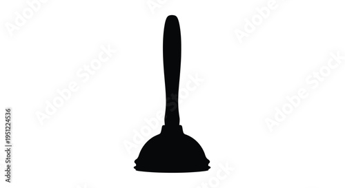 A stark black silhouette of a plunger against a white background silhouette