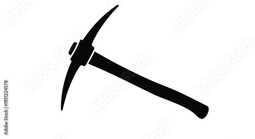 A stark black pickaxe illustration against a white background silhouette