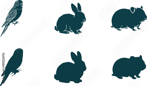 Small pet silhouettes budgie rabbit hamster animal icons
