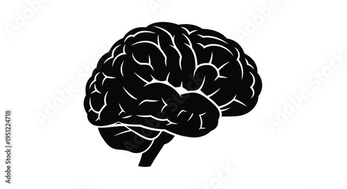 Detailed black brain shape a striking anatomical representation silhouette