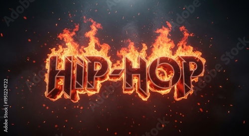 A fiery, dynamic text effect with the words 'HIP-HOP' in a fiery font against a dark background.