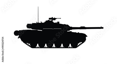 Black silhouette of a modern main battle tank side view silhouette