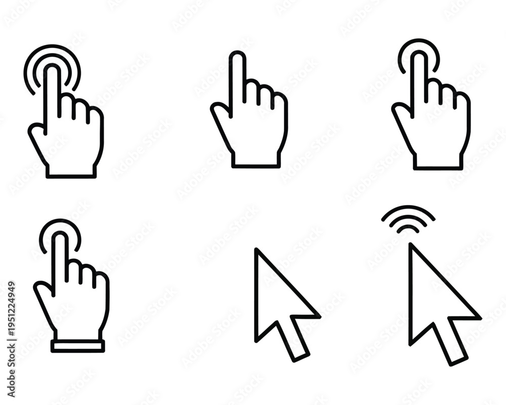 Fototapeta premium Computer mouse click hand cursor icons set