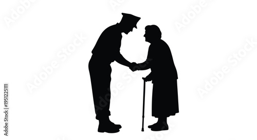 Returning soldier greets elderly woman a poignant homecoming silhouette