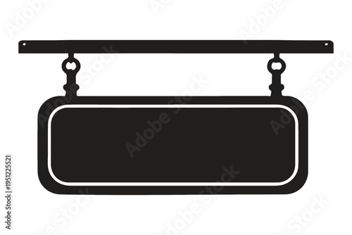 Modern rectangular signboard hanging from two black metal chains against a white background isolated on white background, Vector, illustration