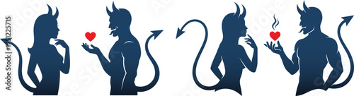 Devil silhouettes temptation heart exchange dark fantasy illustration