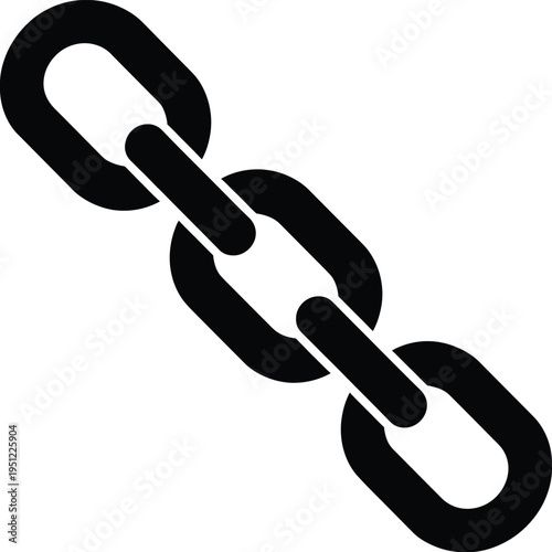 A black and white illustration of a chain with three interconnected links isolated on white background, Vector, illustration