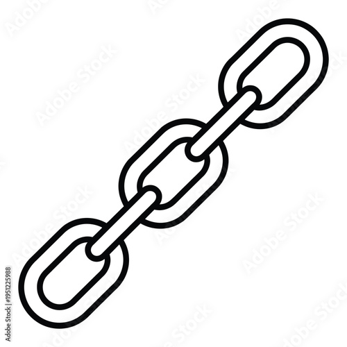 A simple black and white illustration of a linked chain with three oval links isolated on white background, Vector, illustration