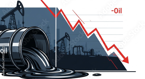 Oil Price Decline - Barrel Spilling Amidst Economic Downturn.