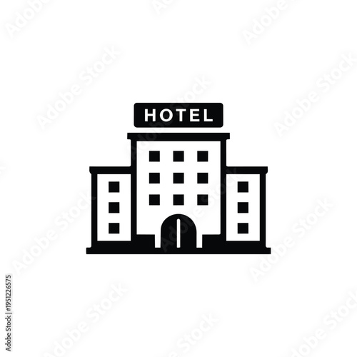 Hotel icon for business sectors and industry, black and white hotel building vector for hospitality industry