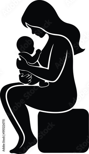 Silhouette of a mother breastfeeding her newborn baby infant vector design