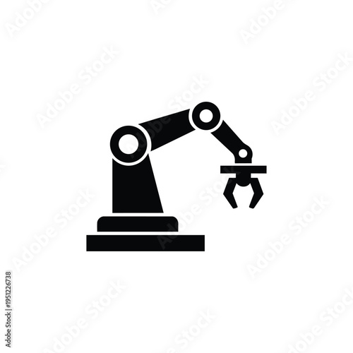 Robotic arm icon for business sectors and industry, black and white robotic arm automation vector for manufacturing industry
