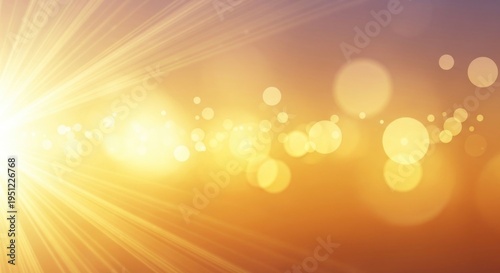Golden sunbeams and bokeh lights on a warm, orange background.