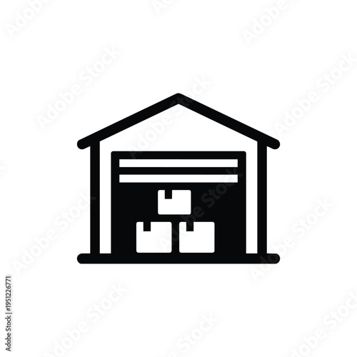Warehouse icon for business sectors and industry, black and white warehouse storage vector for logistics industry