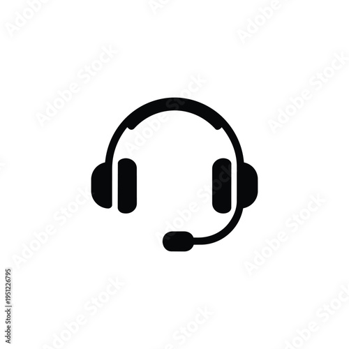 Customer support headset icon for business sectors and industry, black and white customer support service vector for communication industry