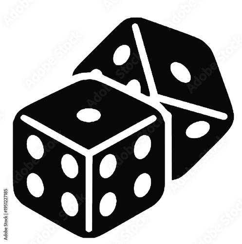 Three classic black dice with distinct faces resting on a plain background isolated on white background, Vector, illustration