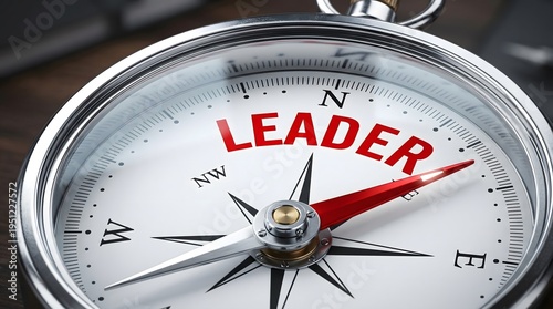Leader Compass Interface with Red Direction Arrow Highlighting Leadership, Strategic Vision, Decision Making, and Business Direction for Success