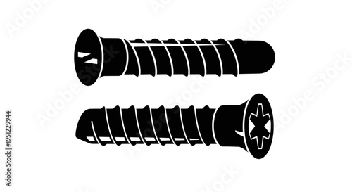 Two black and white illustrations of drywall screws with different head types