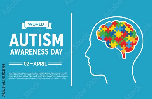 Autism Awareness, World Autism Awareness Day Poster With Puzzle Brain Vector Design.
