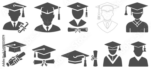 Graduate student avatar icons graduation cap people education profile set
