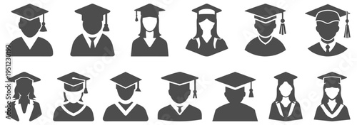Graduate student avatar icons graduation cap people education profile set
