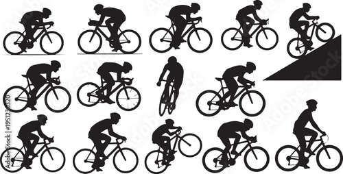 Cycling Silhouettes of Riders in Various Poses and Motions