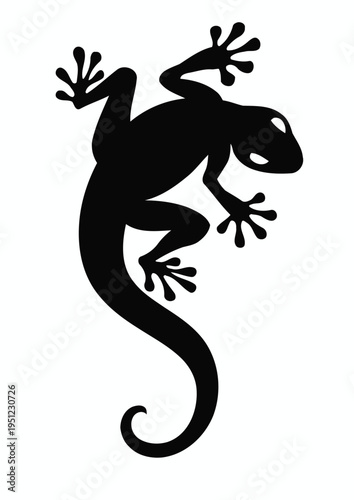 A sleek black silhouette of a gecko climbing on a plain background isolated on white background, Vector, illustration
