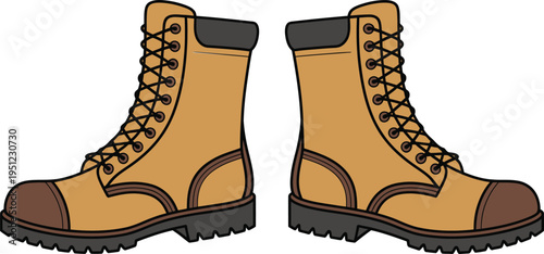 Yellow work boots with black laces and soles