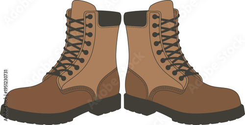 Brown hiking boots with black laces and soles