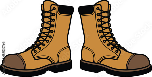 Yellow trekking boots with black laces and soles