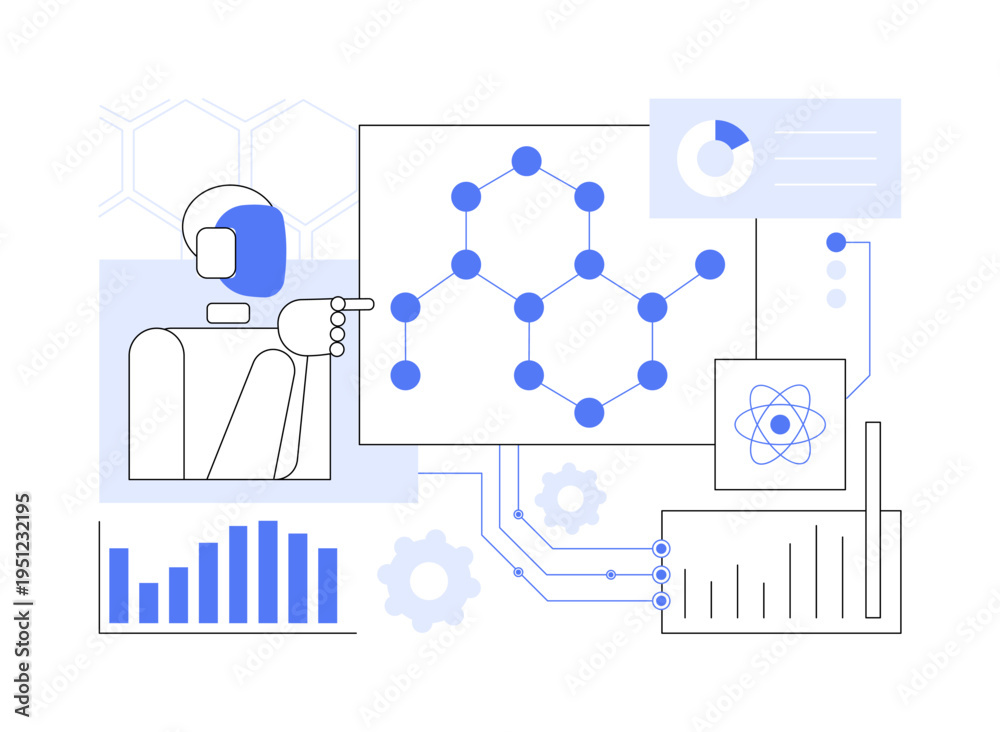 Fototapeta premium AI-Driven Quantum Chemistry Simulation abstract concept vector illustration.