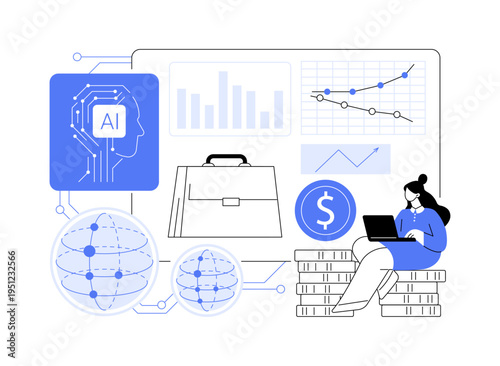 AI-Automated Quantum Finance Portfolio Analysis abstract concept vector illustration.