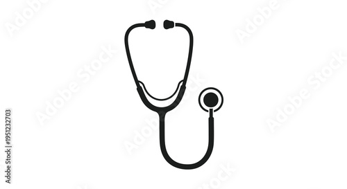 A simple black silhouette depicts a classic stethoscope a common tool associated with healthcare and medical examinations high quality