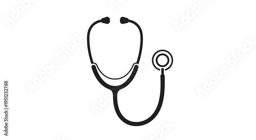 A simple black and white illustration depicts a classic stethoscope a vital tool used by medical professionals for auscultation