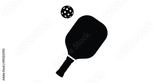 A stark black silhouette depicts a pickleball paddle and ball showcasing equipment for the popular racquet sport high quality