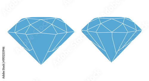 This image presents two geometrically constructed diamonds both rendered in a light blue hue with white outlines high quality