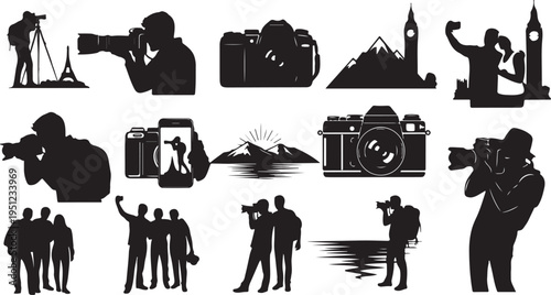 Photography and Travel Silhouette Icons for Design and Marketing