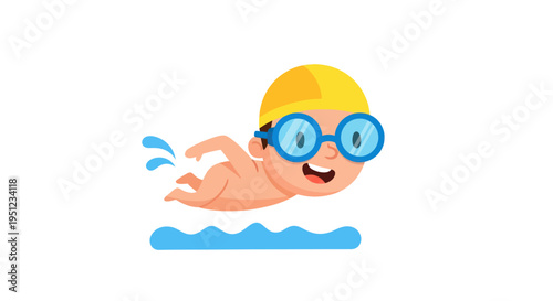 Cartoon child swimming in water.