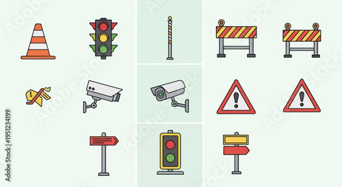 Road construction warning signs and symbols.