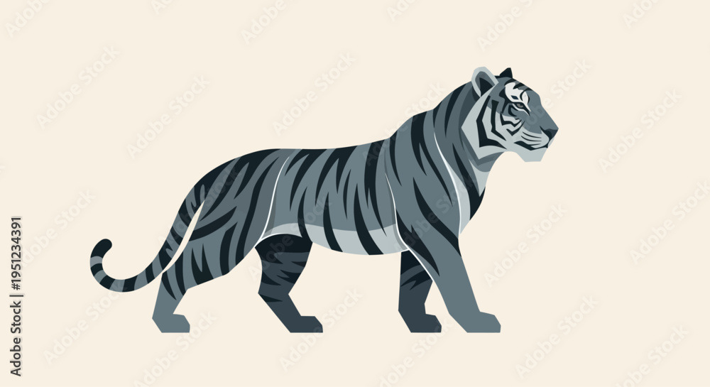 Obraz premium Gray Tiger Side Profile Illustration.
