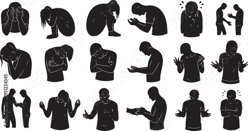 Silhouette of people expressing various emotions and actions