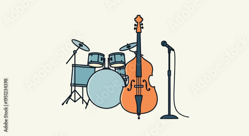 Musical instruments for jazz band performance.