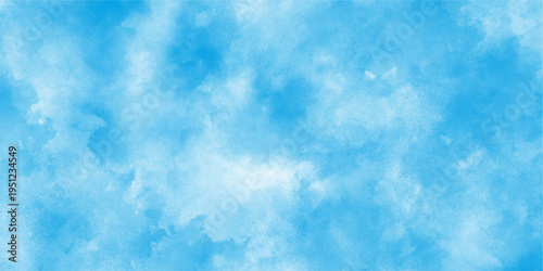 Abstract blue watercolor gradient paint on texture, abstract painted white clouds with pastel blue border grunge, blurred and grainy Blue powder explosion on white background,