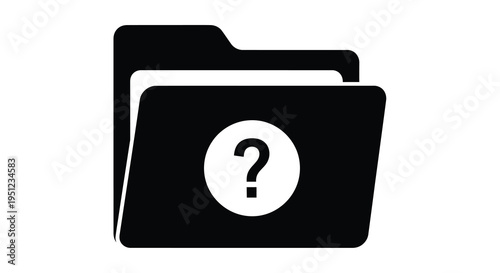 A simple black and white icon depicts two stacked folders with a white folder containing a question mark