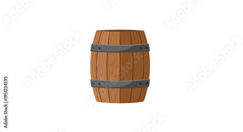 Wooden Barrel with Metal Hoops.