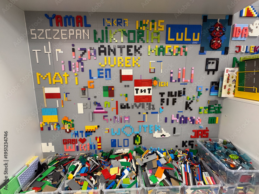 Fototapeta premium Lego name wall with bins