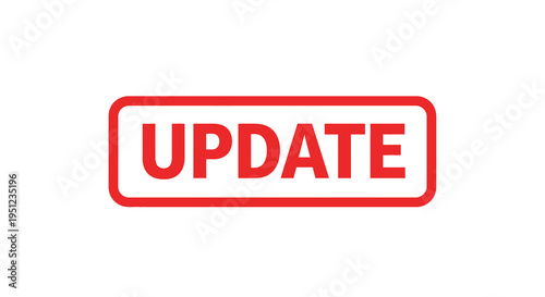 A simple rectangular red stamp displaying the word update in bold capitalized letters against a white background high quality
