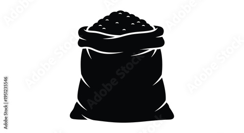 A simple black silhouette depicts a full sack or bag likely containing grains or other loose material high quality