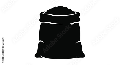 A stark black silhouette depicts a full sack or bag likely containing grain or similar granular material high quality